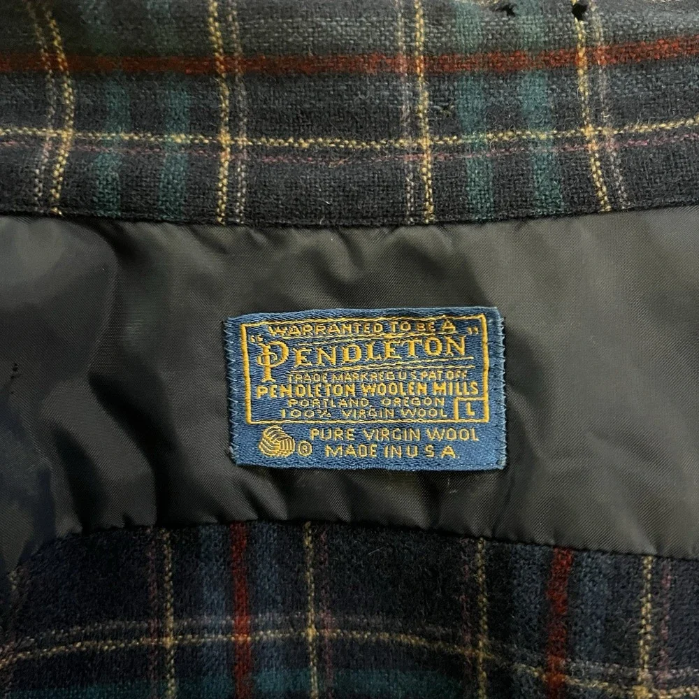 Vintage Pendleton Loop Collar Wool Shirt Men's Large Blue Plaid DAMAGED 60s 70s